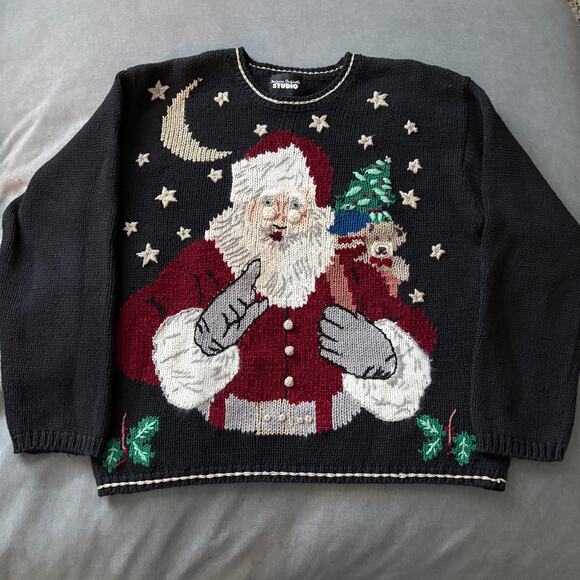 Vintage Designers Originals Santa Sweater L 3D  Ramie Cotton Christmas Cozycore - Picture 1 of 6